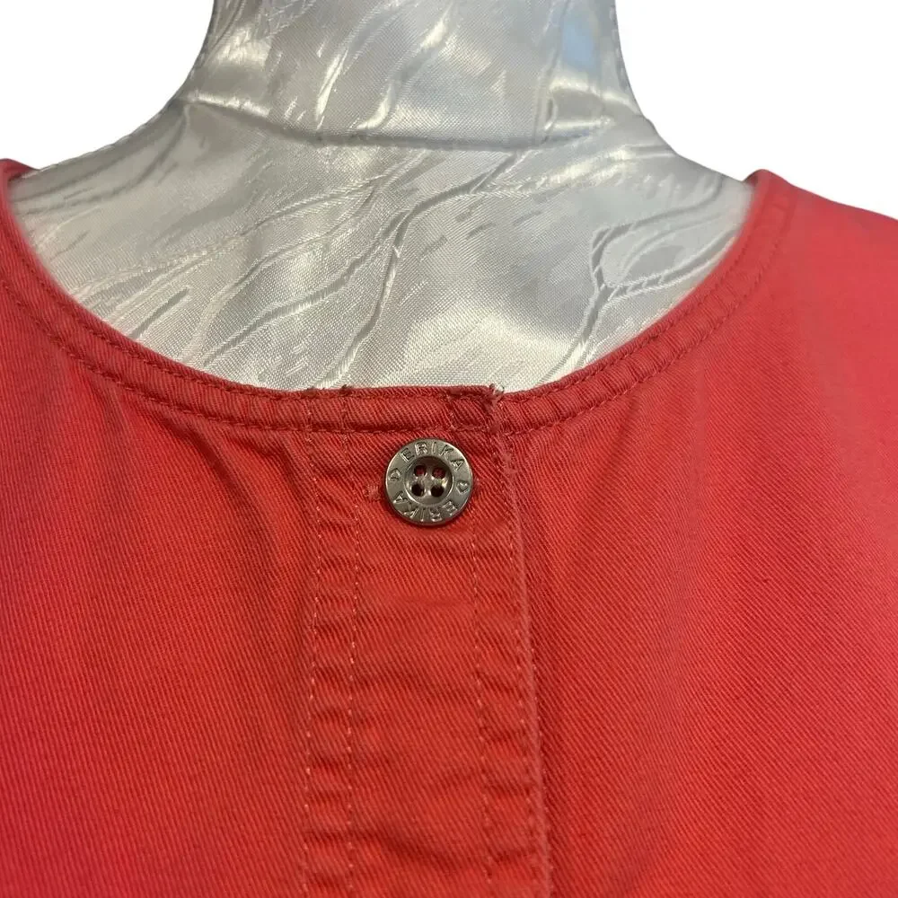 Vintage 90s Coral Cotton Button-Front Empire Waist Midi Dress Cottagecore XL